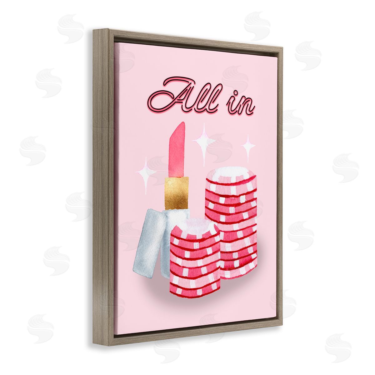 Nina Jacobs All In Poker Chips & Lipstick Brown Floating Frame Canvas Wall Art Print