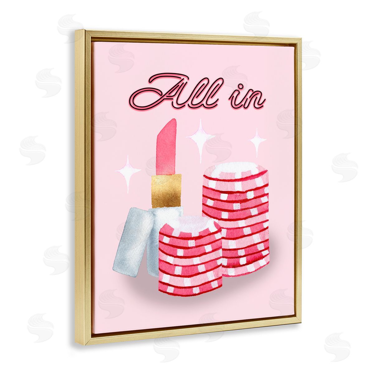 Nina Jacobs All In Poker Chips & Lipstick Gold Floating Frame Canvas Wall Art Print