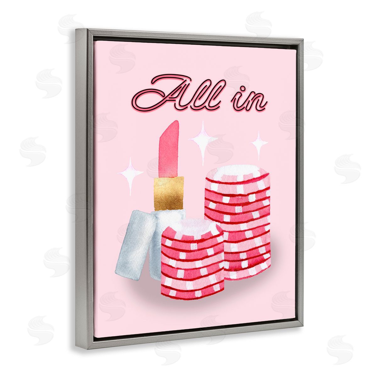 Nina Jacobs All In Poker Chips & Lipstick Gray Floating Frame Canvas Wall Art Print