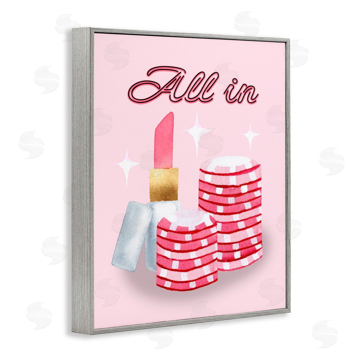 Nina Jacobs All In Poker Chips & Lipstick Gray Framed Giclee Print Wall Art