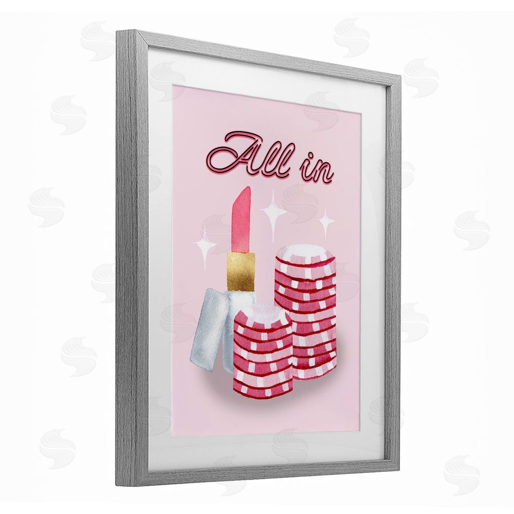 Nina Jacobs All In Poker Chips & Lipstick Gray Framed Print Under Glass Wall Art