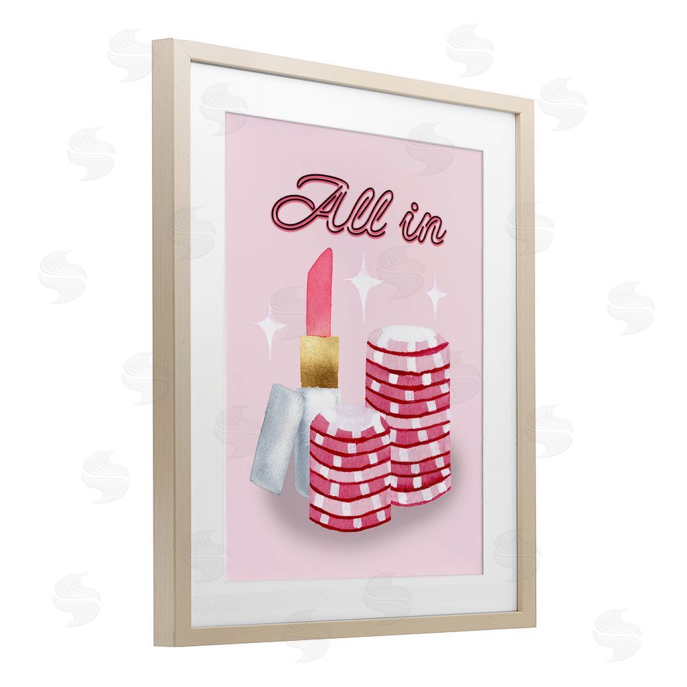 Nina Jacobs All In Poker Chips & Lipstick Brown Framed Print Under Glass Wall Art
