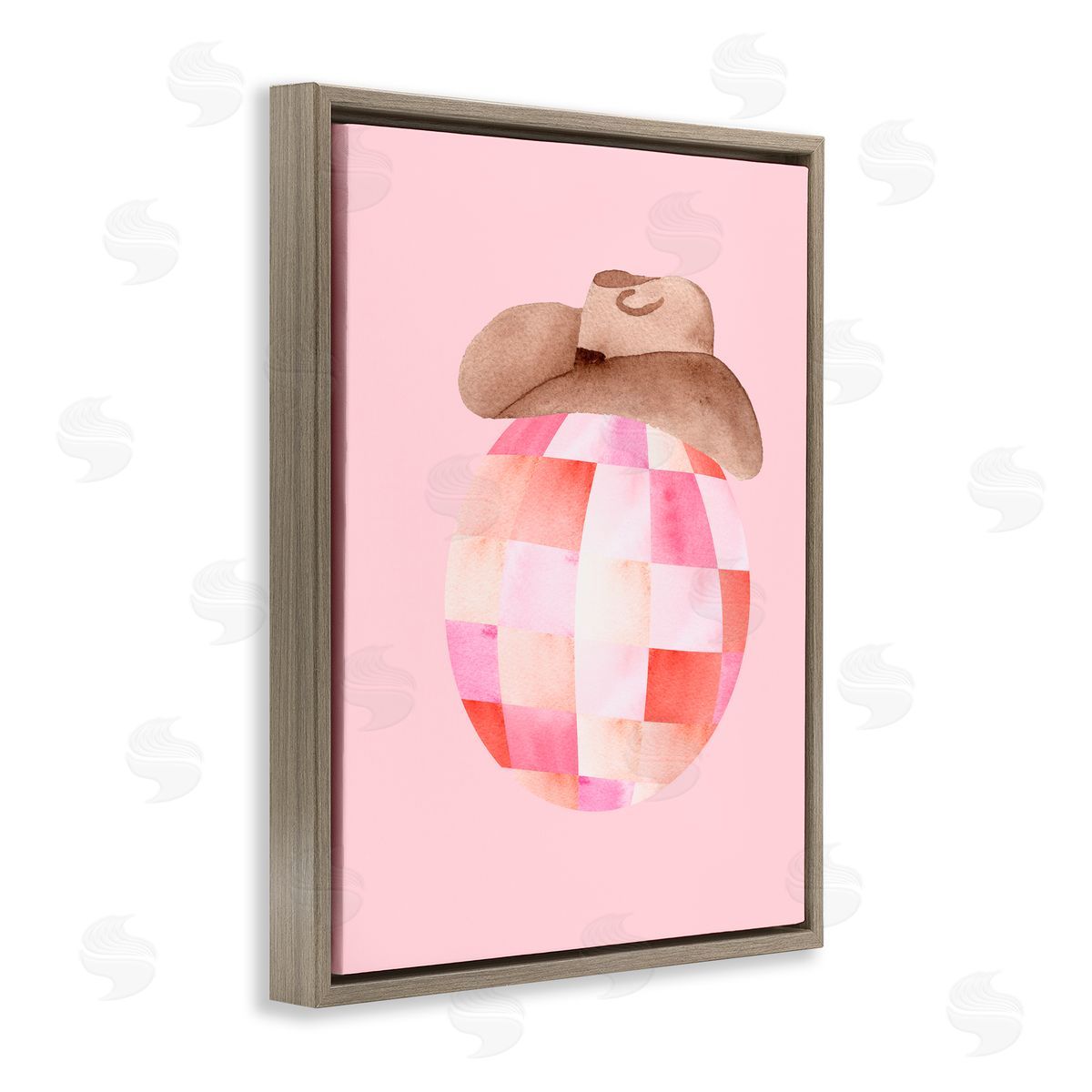 Nina Jacobs Rosy Disco Cowgirl Hat Brown Floating Frame Canvas Wall Art Print