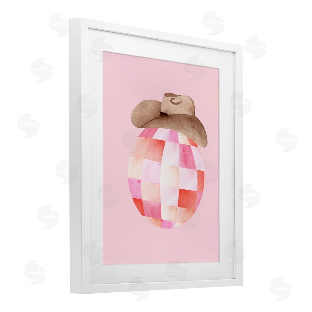 Nina Jacobs Rosy Disco Cowgirl Hat White Framed Print Under Glass Wall Art