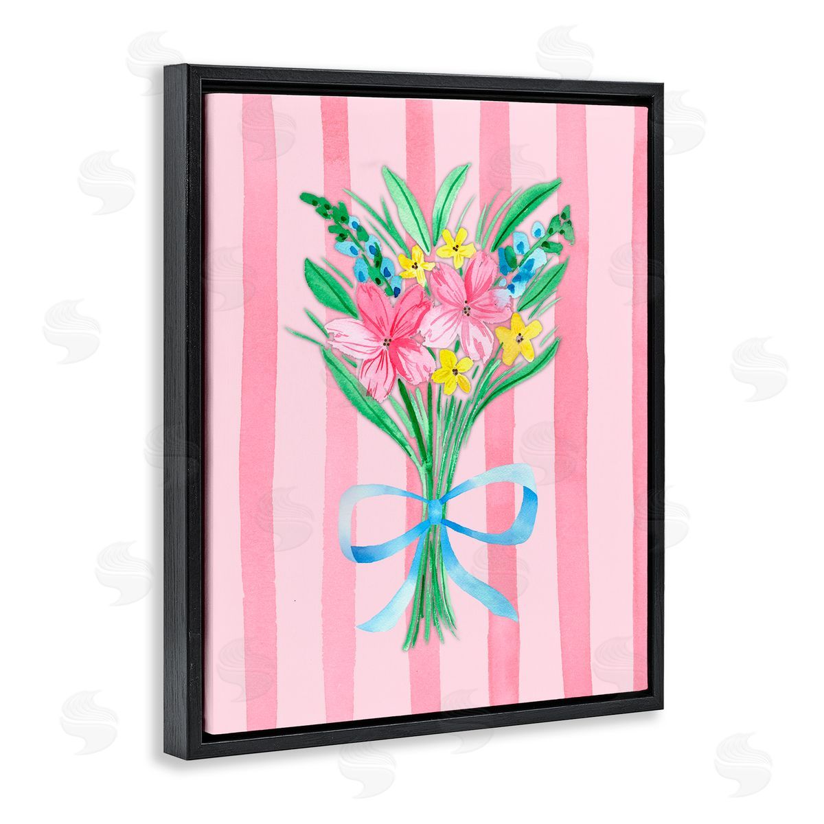 Nina Jacobs Spring Bouquet & Bow Stripes Black Floating Frame Canvas Wall Art Print