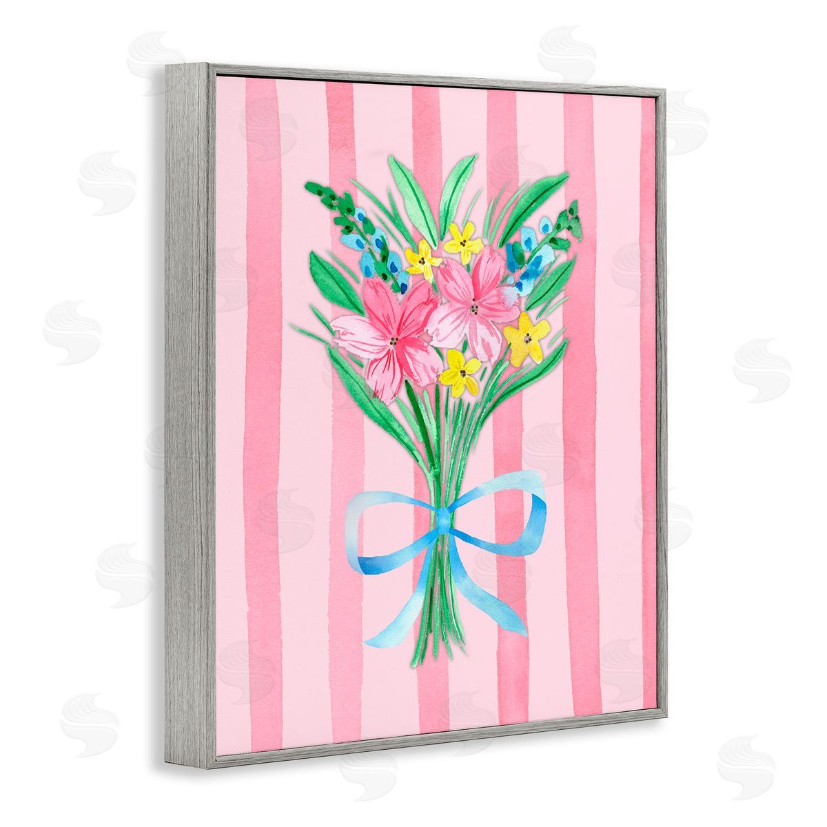 Nina Jacobs Spring Bouquet & Bow Stripes Gray Framed Giclee Print Wall Art