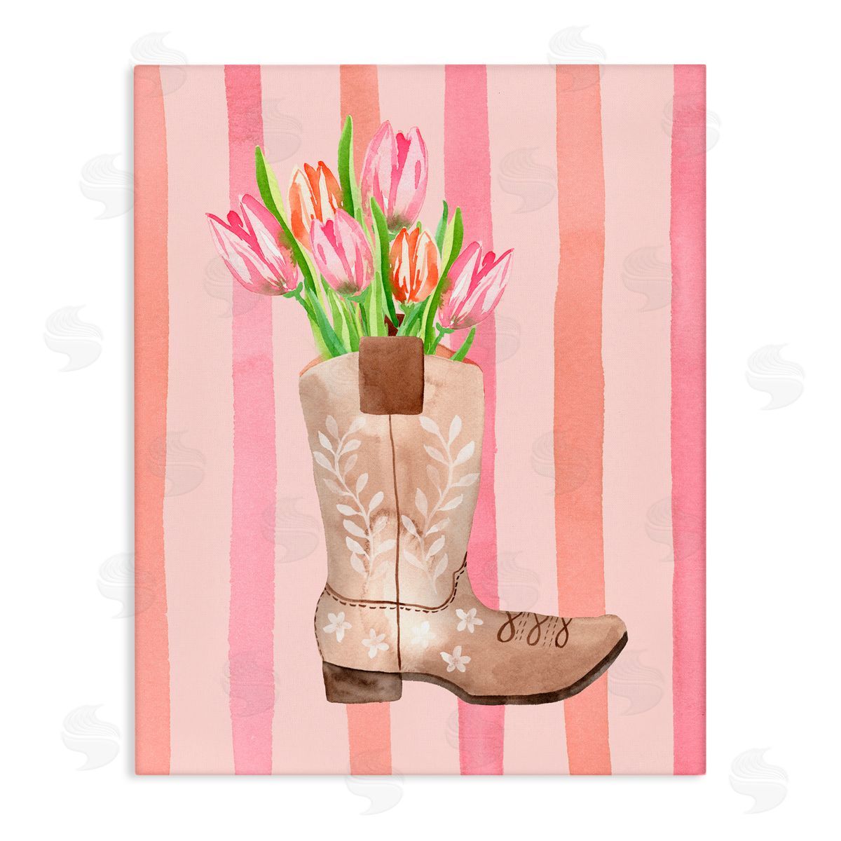 Nina Jacobs Tulip Cowgirl on Stripes Stretched Canvas Wall Art Print