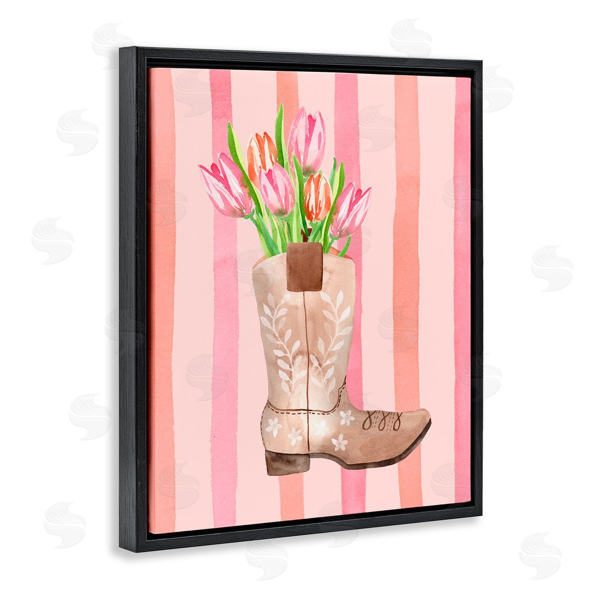 Nina Jacobs Tulip Cowgirl on Stripes Black Floating Frame Canvas Wall Art Print