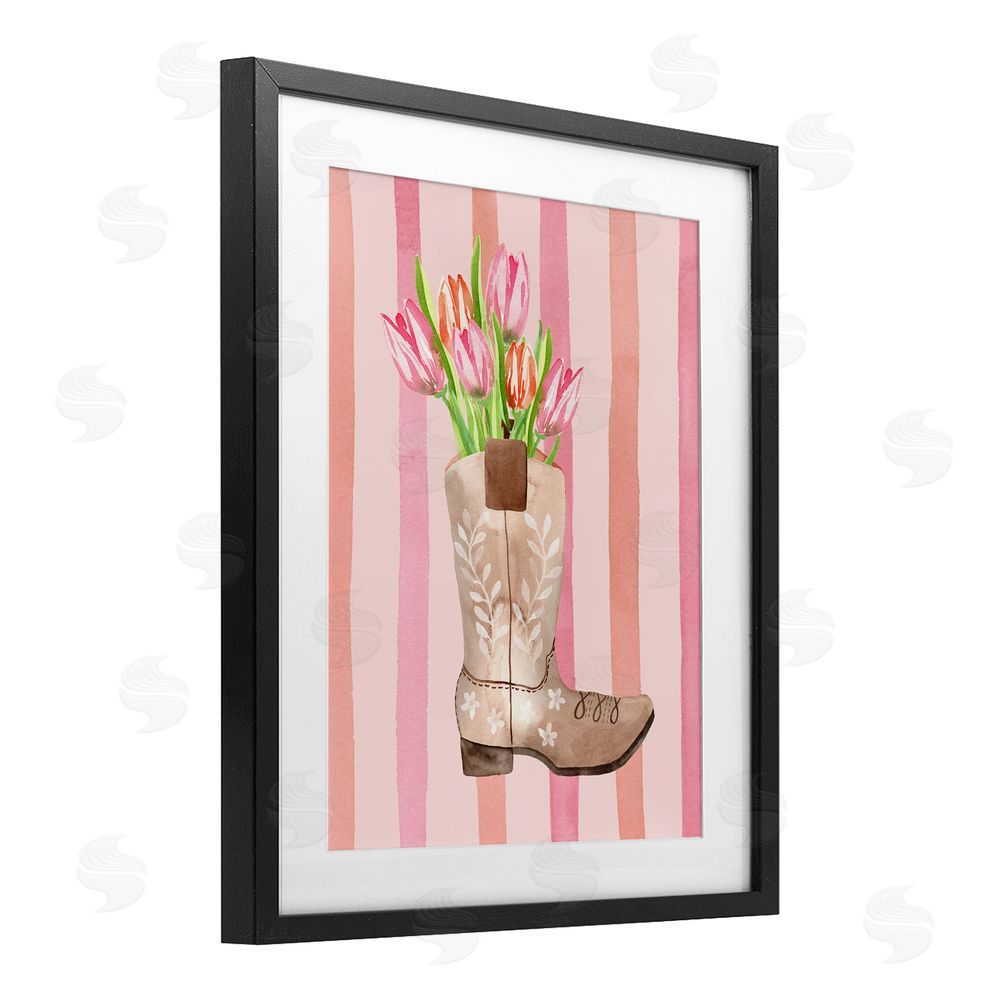 Nina Jacobs Tulip Cowgirl on Stripes Black Framed Print Under Glass Wall Art