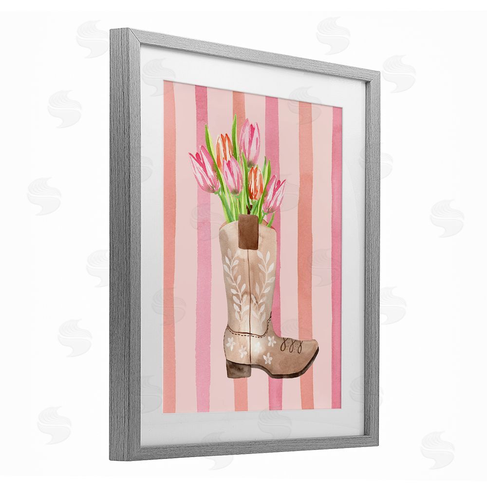 Nina Jacobs Tulip Cowgirl on Stripes Gray Framed Print Under Glass Wall Art