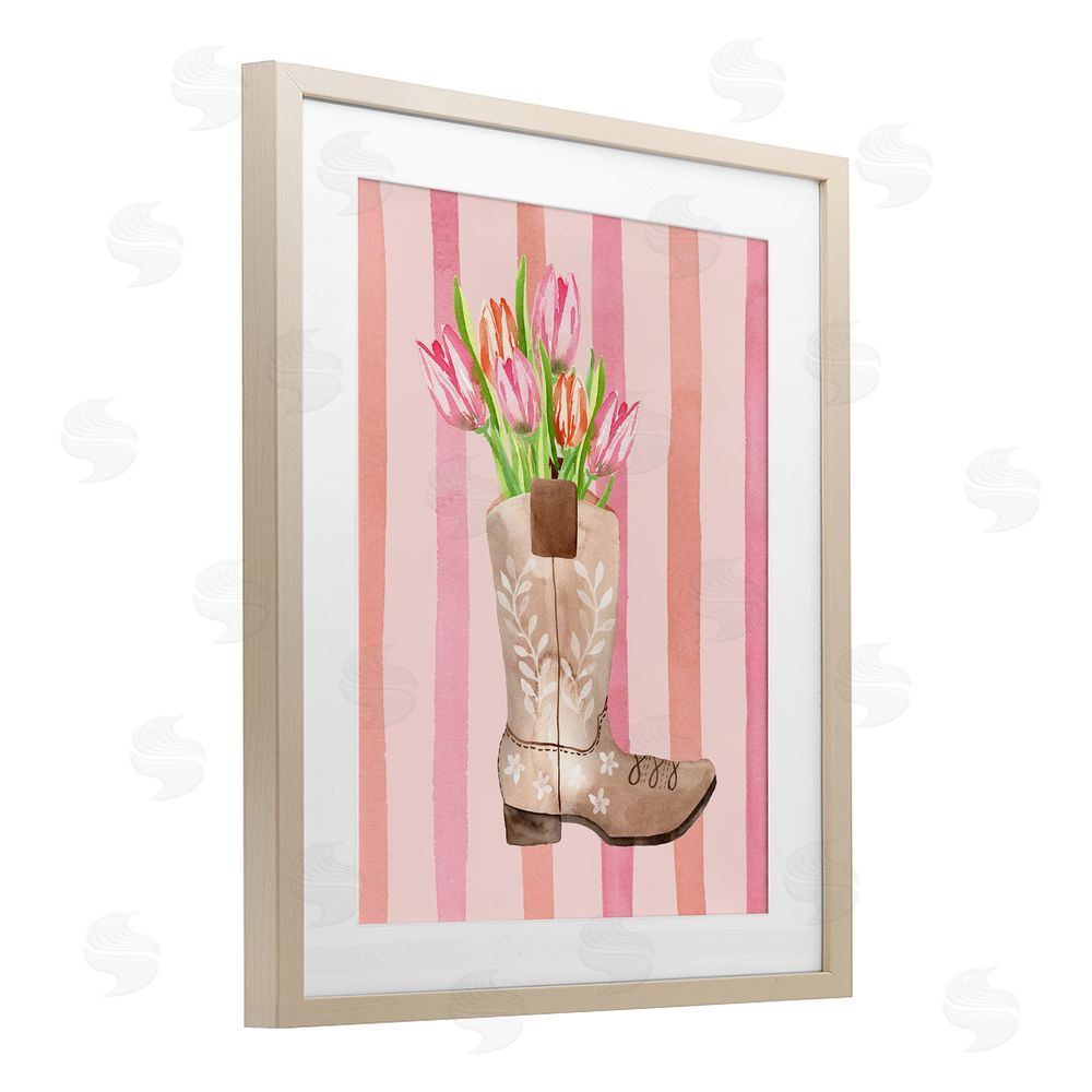 Nina Jacobs Tulip Cowgirl on Stripes Brown Framed Print Under Glass Wall Art