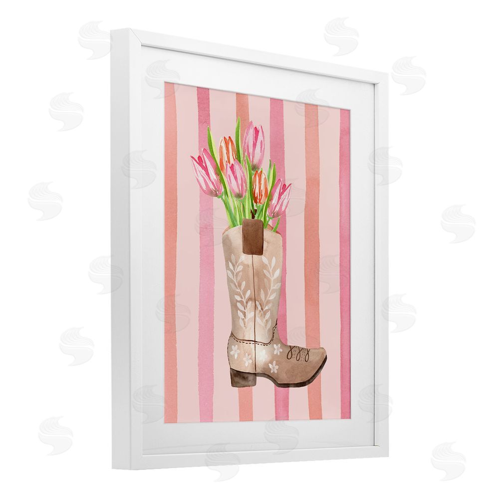 Nina Jacobs Tulip Cowgirl on Stripes White Framed Print Under Glass Wall Art