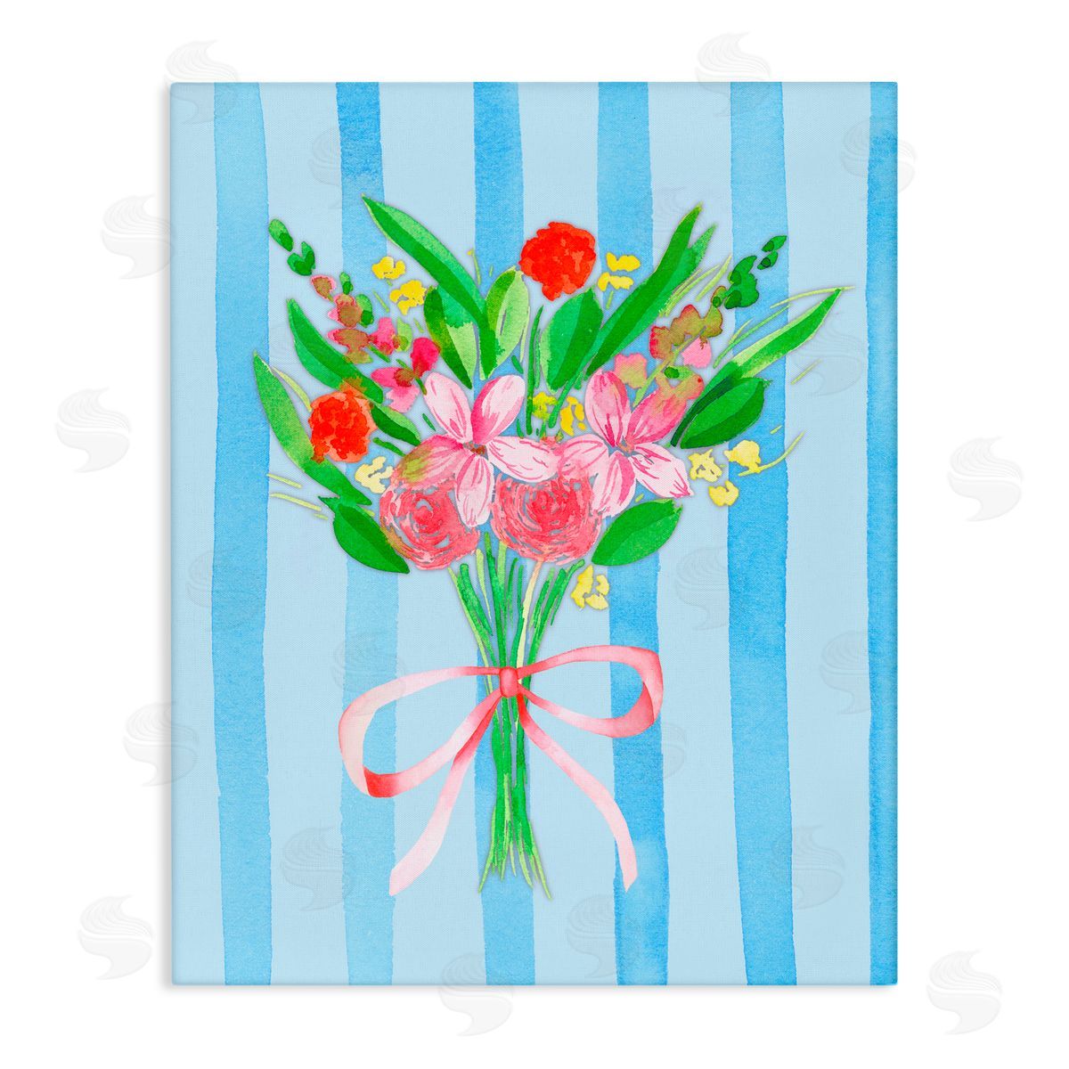 Nina Jacobs Bright Springy Bouquet Stripes Stretched Canvas Wall Art Print