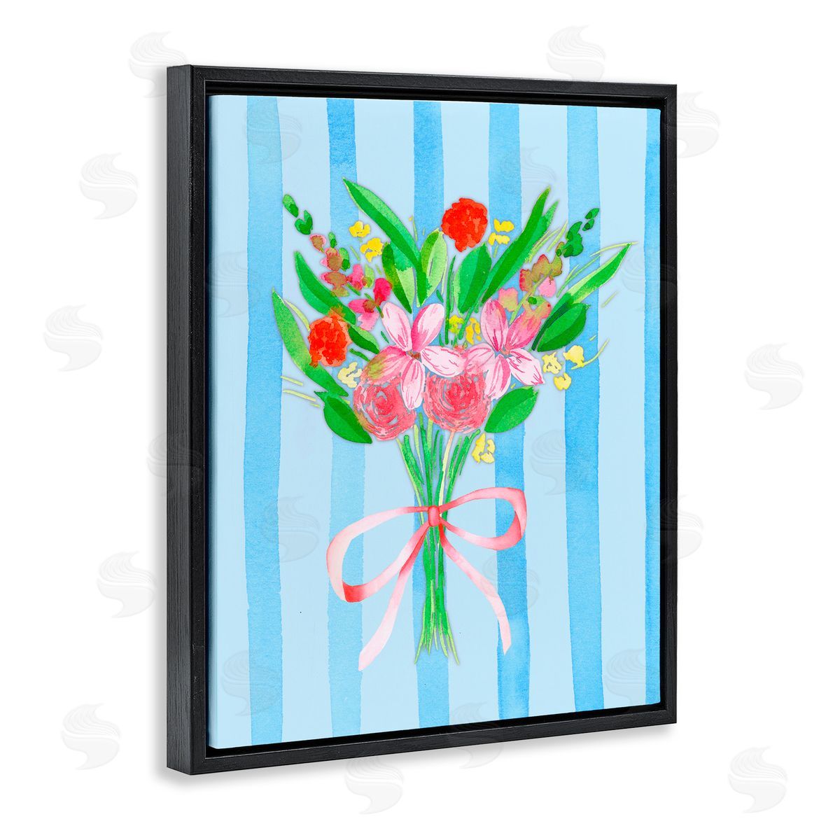 Nina Jacobs Bright Springy Bouquet Stripes Black Floating Frame Canvas Wall Art Print