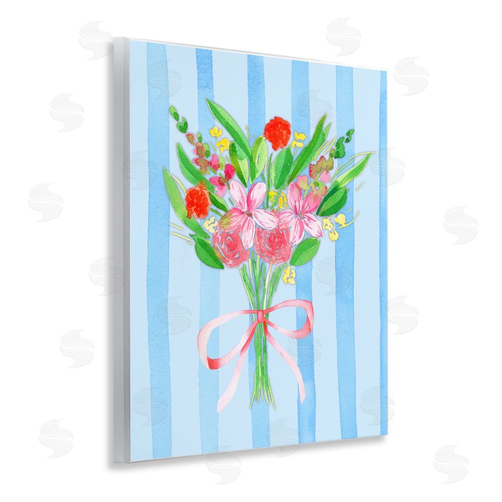 Nina Jacobs Bright Springy Bouquet Stripes Wooden Wall Plaque Art Print