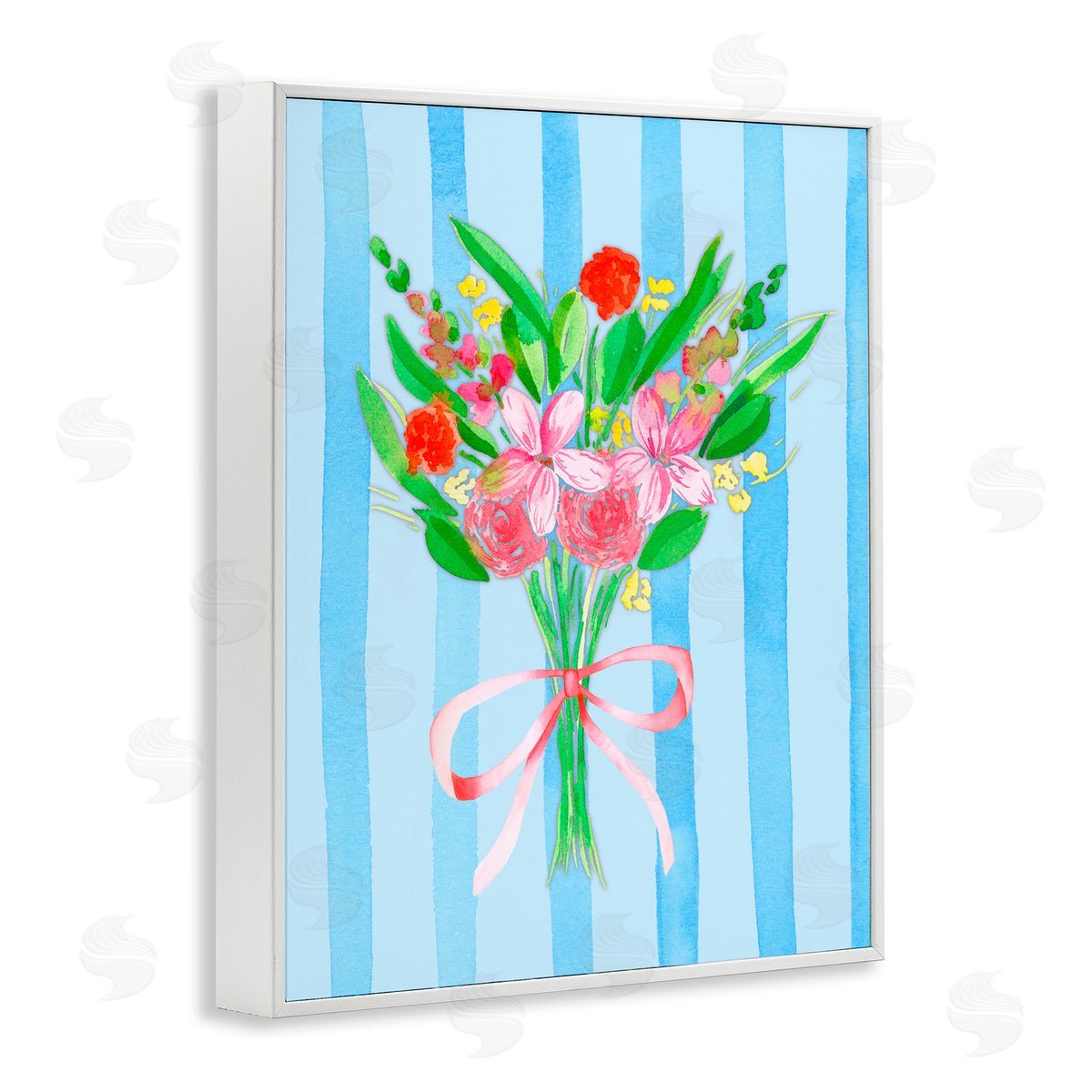 Nina Jacobs Bright Springy Bouquet Stripes White Framed Giclee Print Wall Art