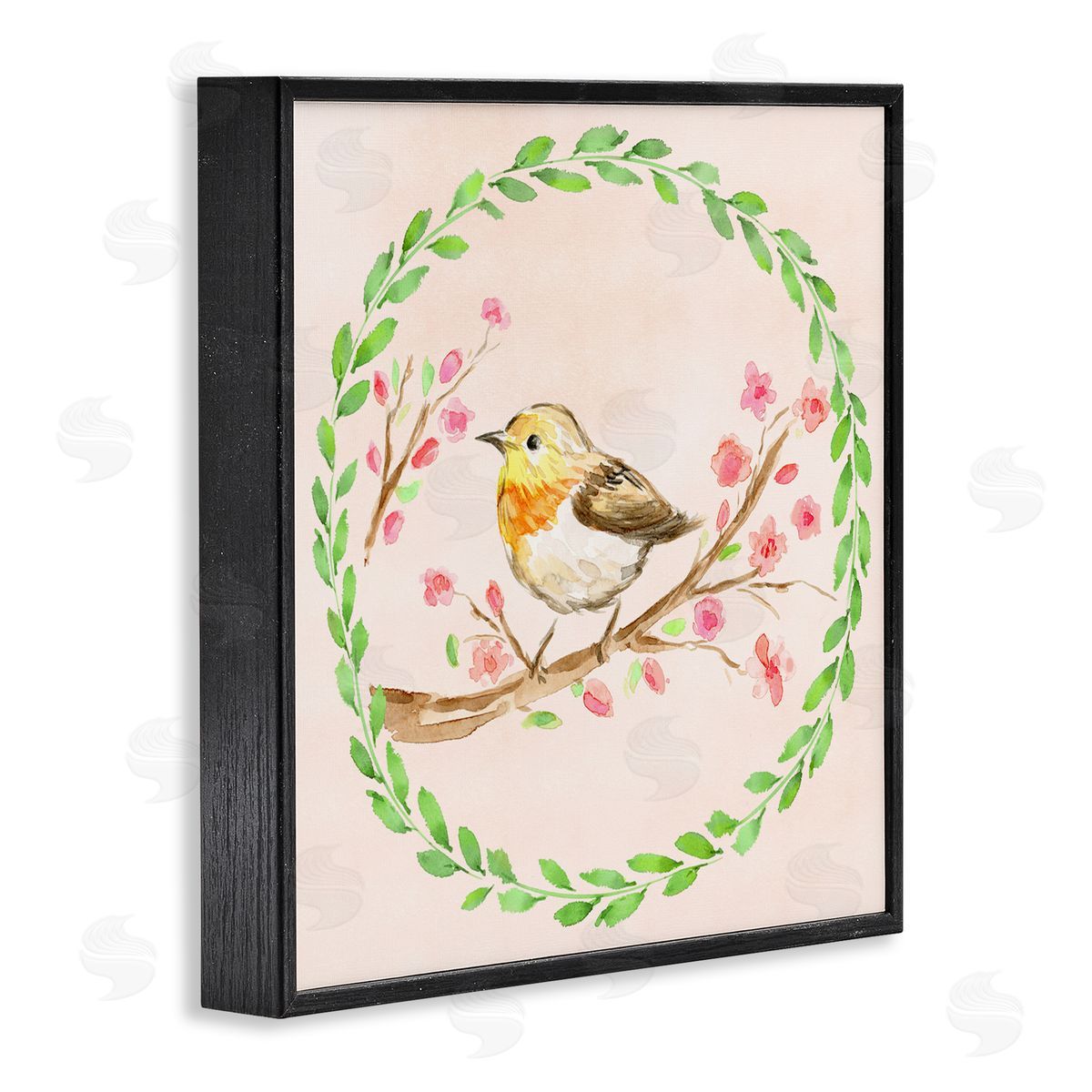 Elena Fay Spring Wreaths Bird Black Framed Giclee Print Wall Art