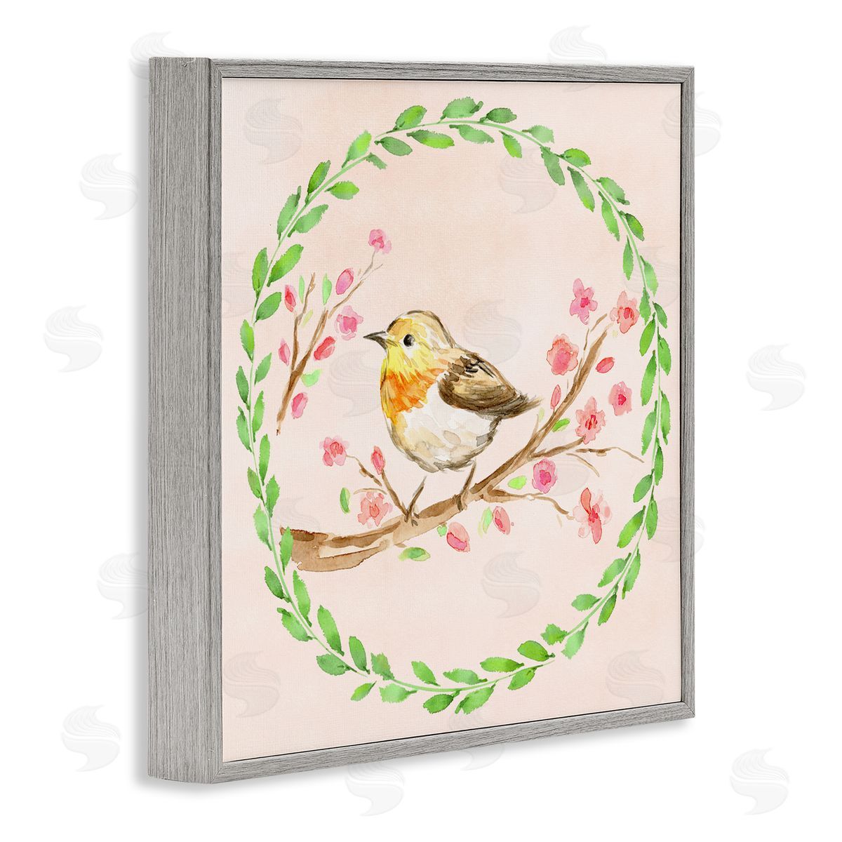 Elena Fay Spring Wreaths Bird Gray Framed Giclee Print Wall Art