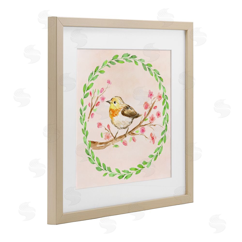 Elena Fay Spring Wreaths Bird Brown Framed Print Under Glass Wall Art