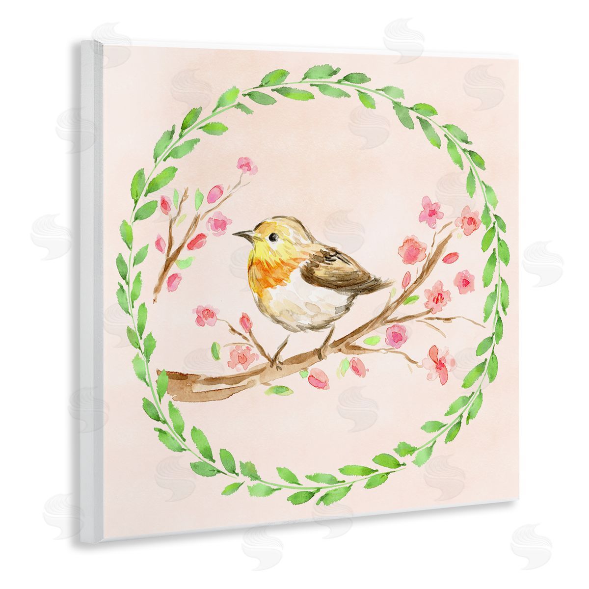 Elena Fay Spring Wreaths Bird Wooden Wall Plaque Art Print