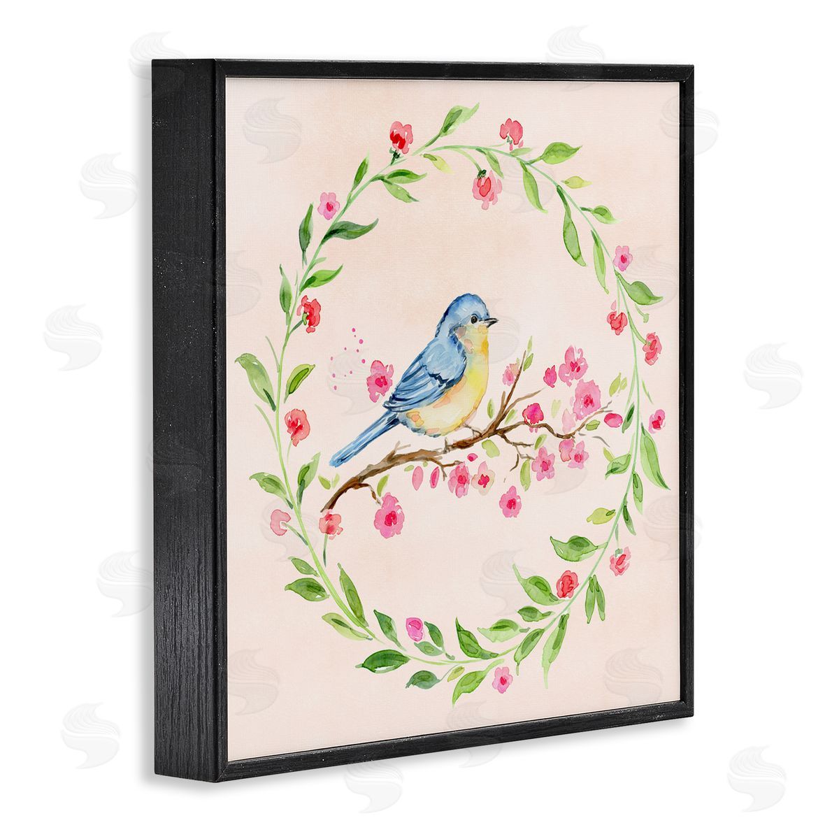 Elena Fay Spring Bird Wreath Perch Black Framed Giclee Print Wall Art