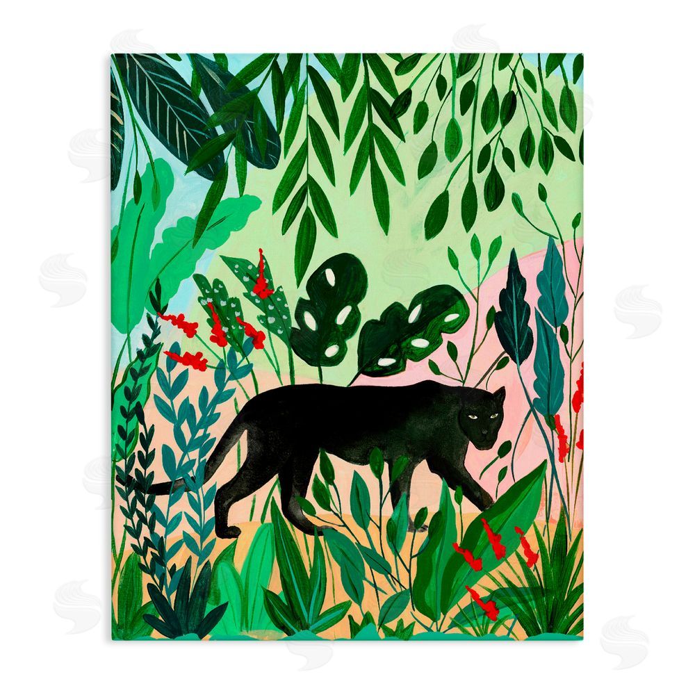 Nabeela Rumi Stoic Panther Tropical Forest Stretched Canvas Wall Art Print