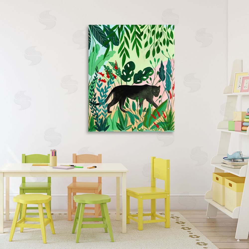 Nabeela Rumi Stoic Panther Tropical Forest Stretched Canvas Wall Art Print in Room