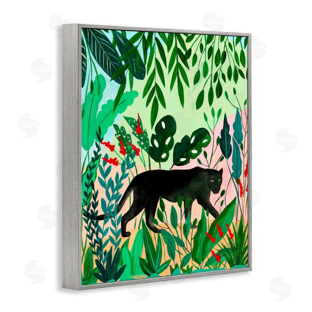Nabeela Rumi Stoic Panther Tropical Forest Gray Framed Giclee Print Wall Art