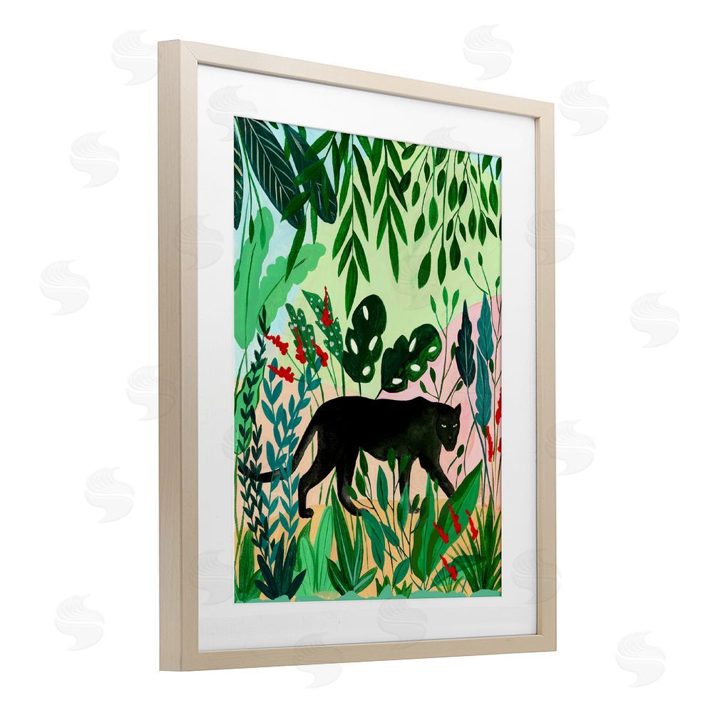 Nabeela Rumi Stoic Panther Tropical Forest Brown Framed Print Under Glass Wall Art