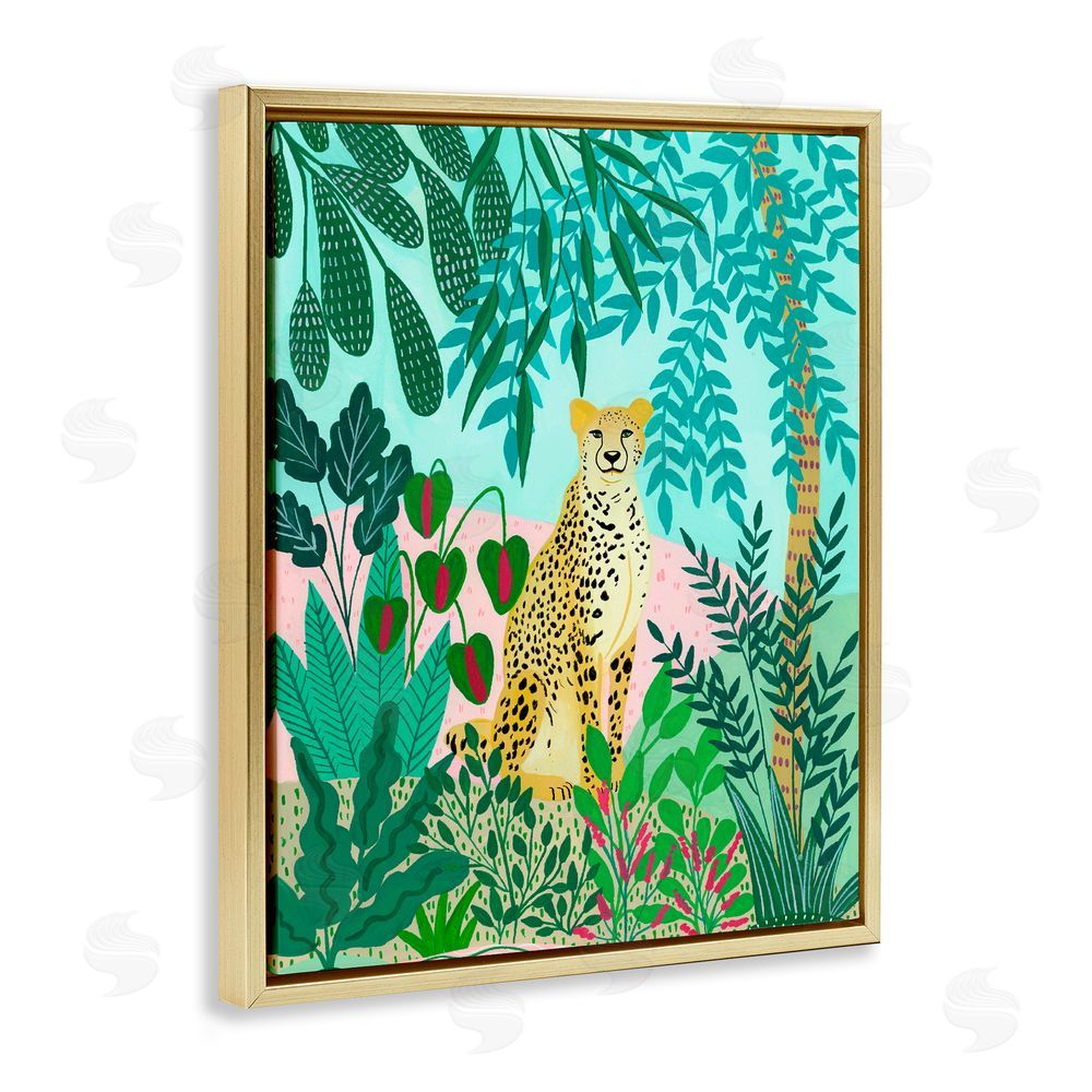 Nabeela Rumi Stoic Leopard Tropical Forest Gold Floating Frame Canvas Wall Art Print