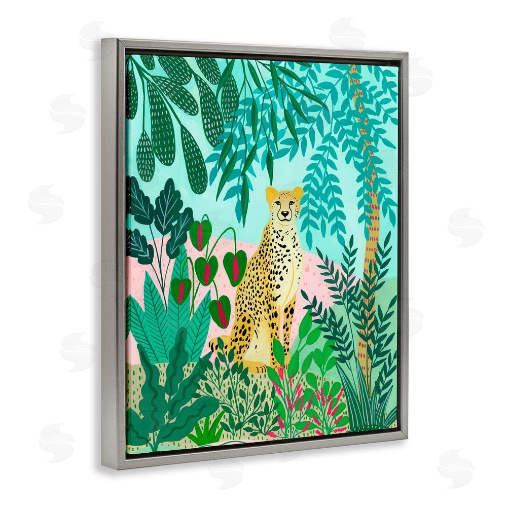 Nabeela Rumi Stoic Leopard Tropical Forest Gray Floating Frame Canvas Wall Art Print