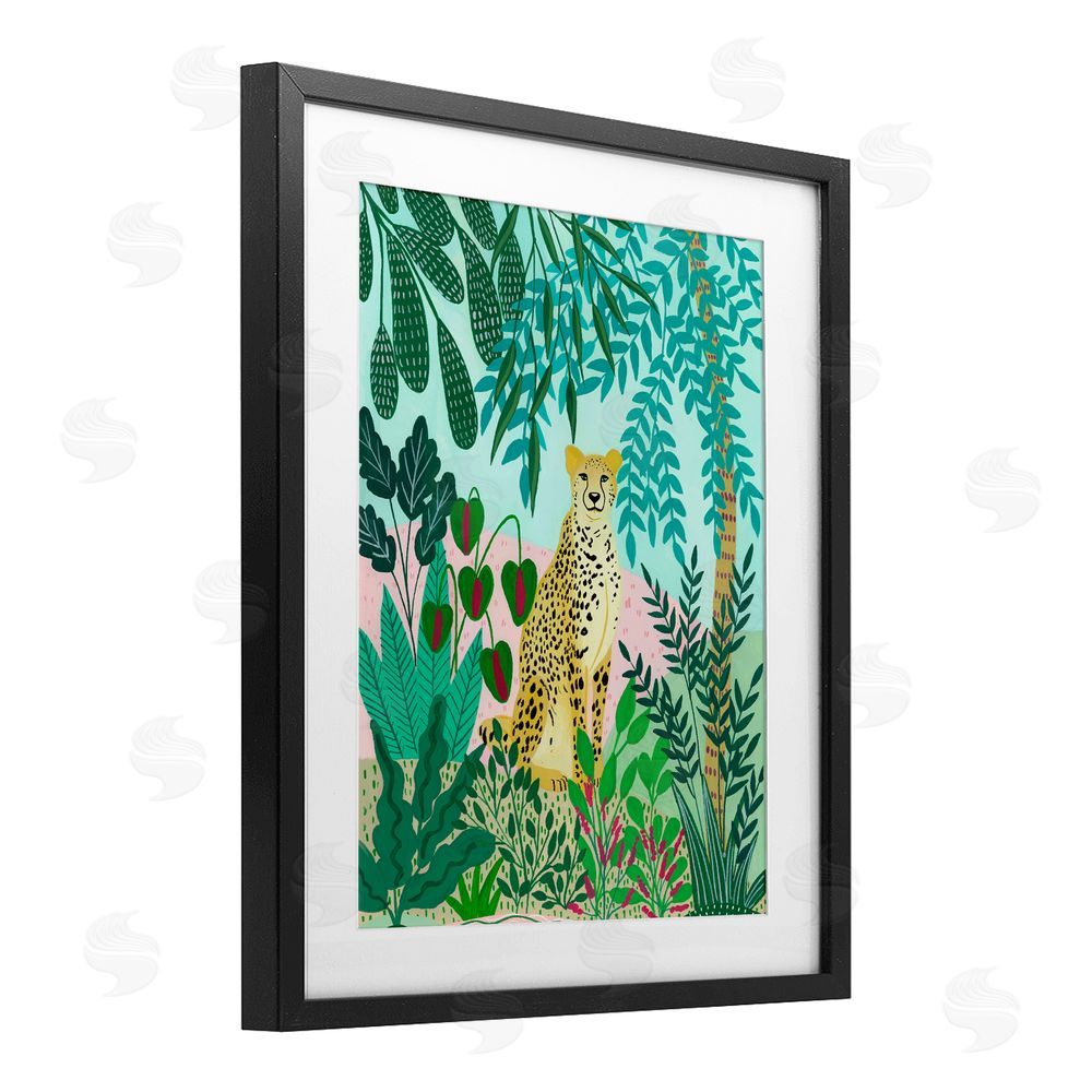 Nabeela Rumi Stoic Leopard Tropical Forest Black Framed Print Under Glass Wall Art