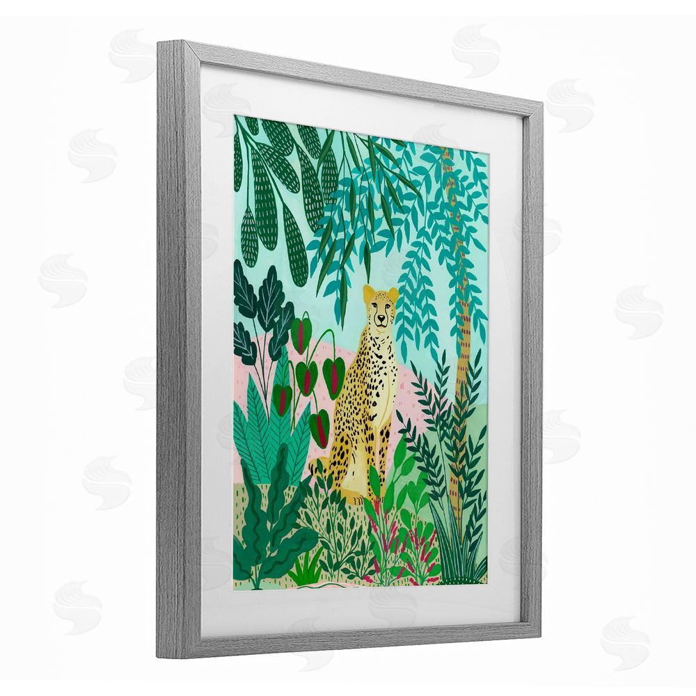 Nabeela Rumi Stoic Leopard Tropical Forest Gray Framed Print Under Glass Wall Art