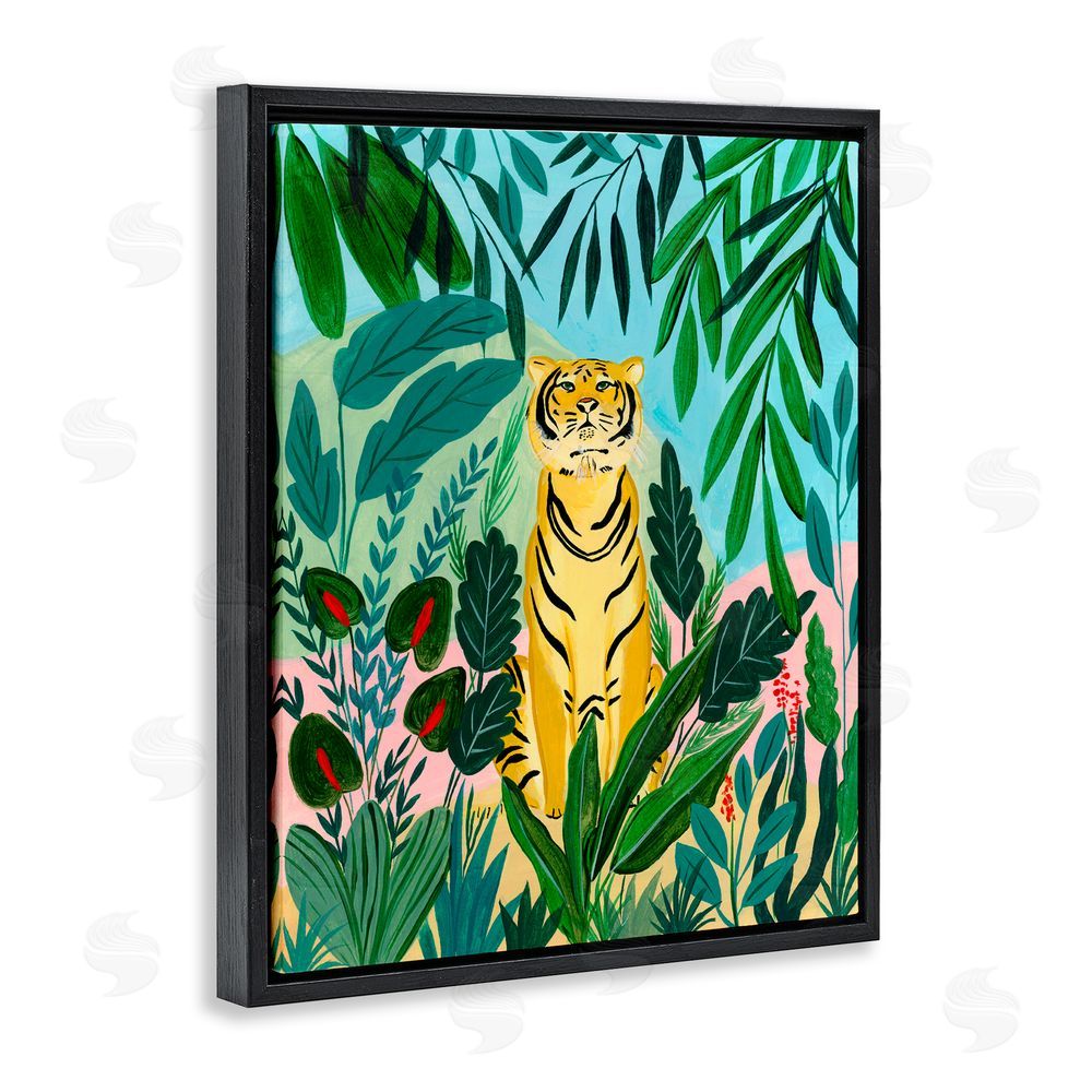 Nabeela Rumi Stoic Tiger Tropical Forest Black Floating Frame Canvas Wall Art Print