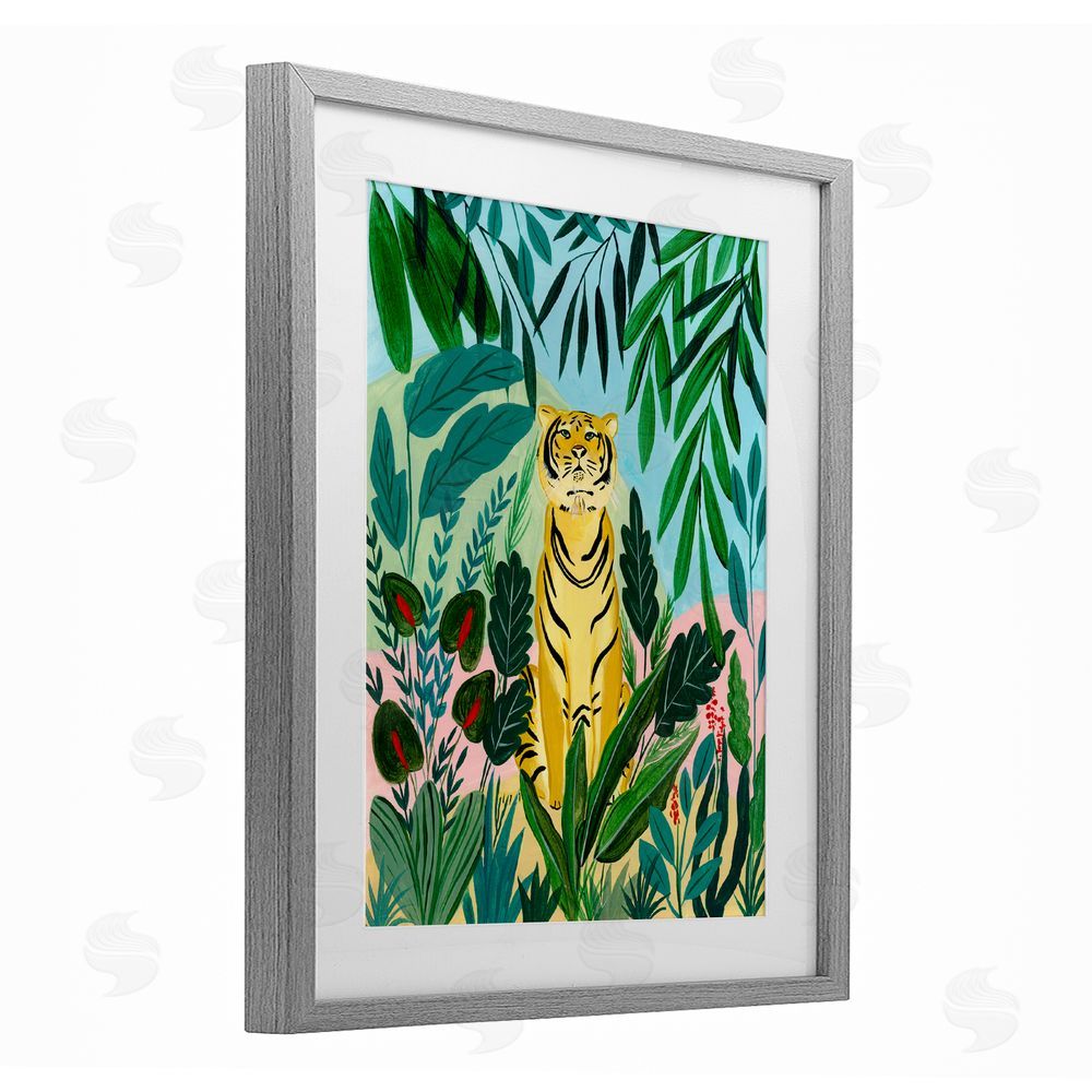Nabeela Rumi Stoic Tiger Tropical Forest Gray Framed Print Under Glass Wall Art