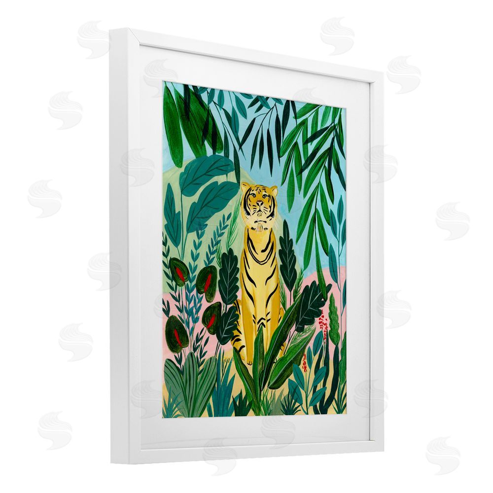 Nabeela Rumi Stoic Tiger Tropical Forest White Framed Print Under Glass Wall Art