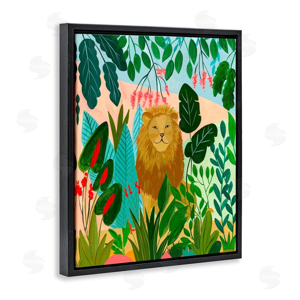 Nabeela Rumi Stoic Lion Tropical Forest Black Floating Frame Canvas Wall Art Print