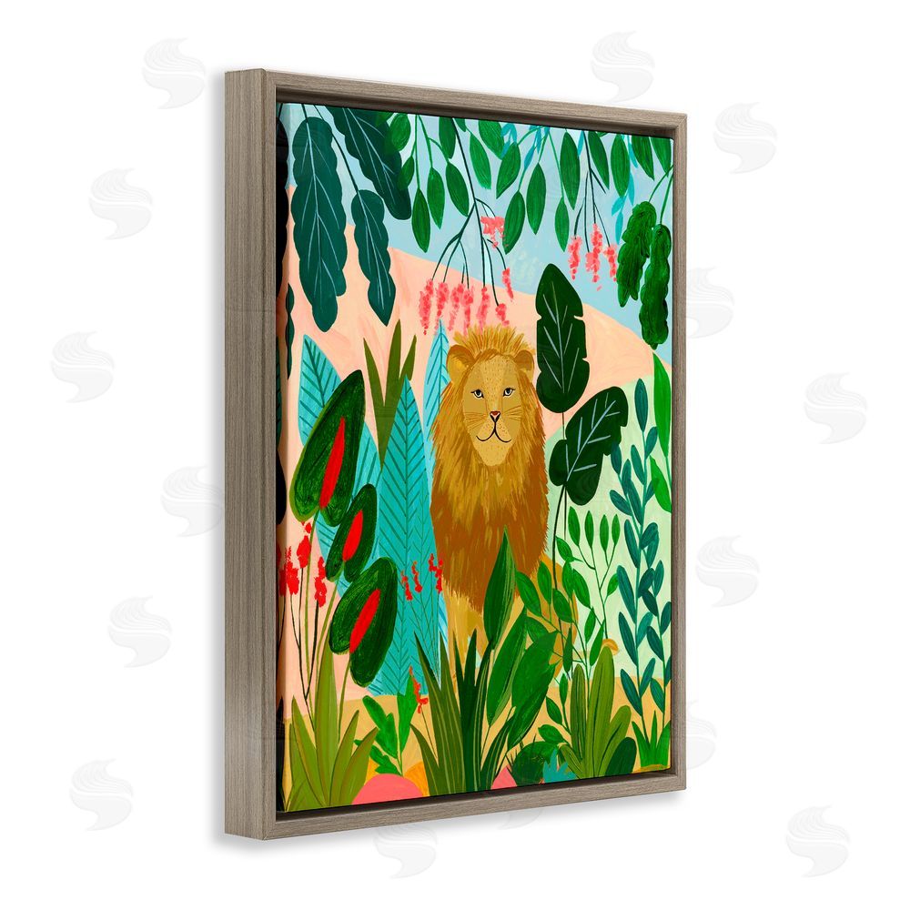 Nabeela Rumi Stoic Lion Tropical Forest Brown Floating Frame Canvas Wall Art Print