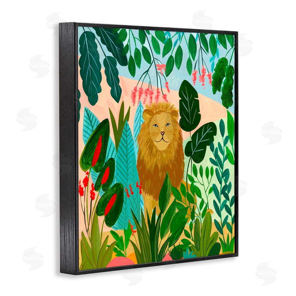 Nabeela Rumi Stoic Lion Tropical Forest Black Framed Giclee Print Wall Art