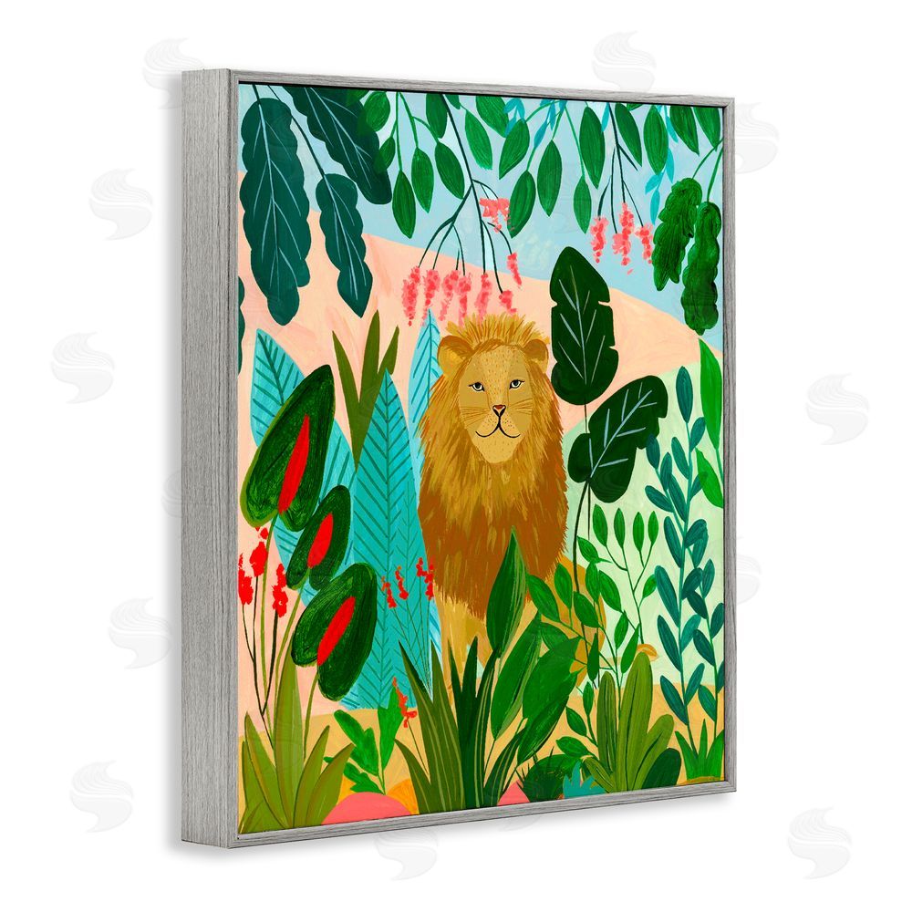 Nabeela Rumi Stoic Lion Tropical Forest Gray Framed Giclee Print Wall Art