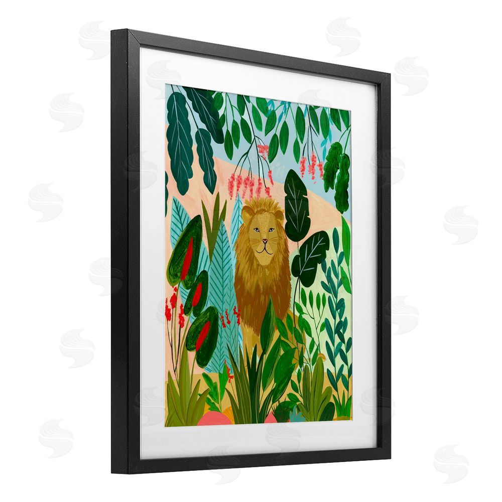 Nabeela Rumi Stoic Lion Tropical Forest Black Framed Print Under Glass Wall Art