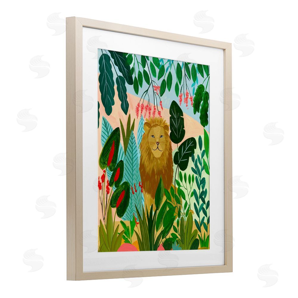 Nabeela Rumi Stoic Lion Tropical Forest Brown Framed Print Under Glass Wall Art