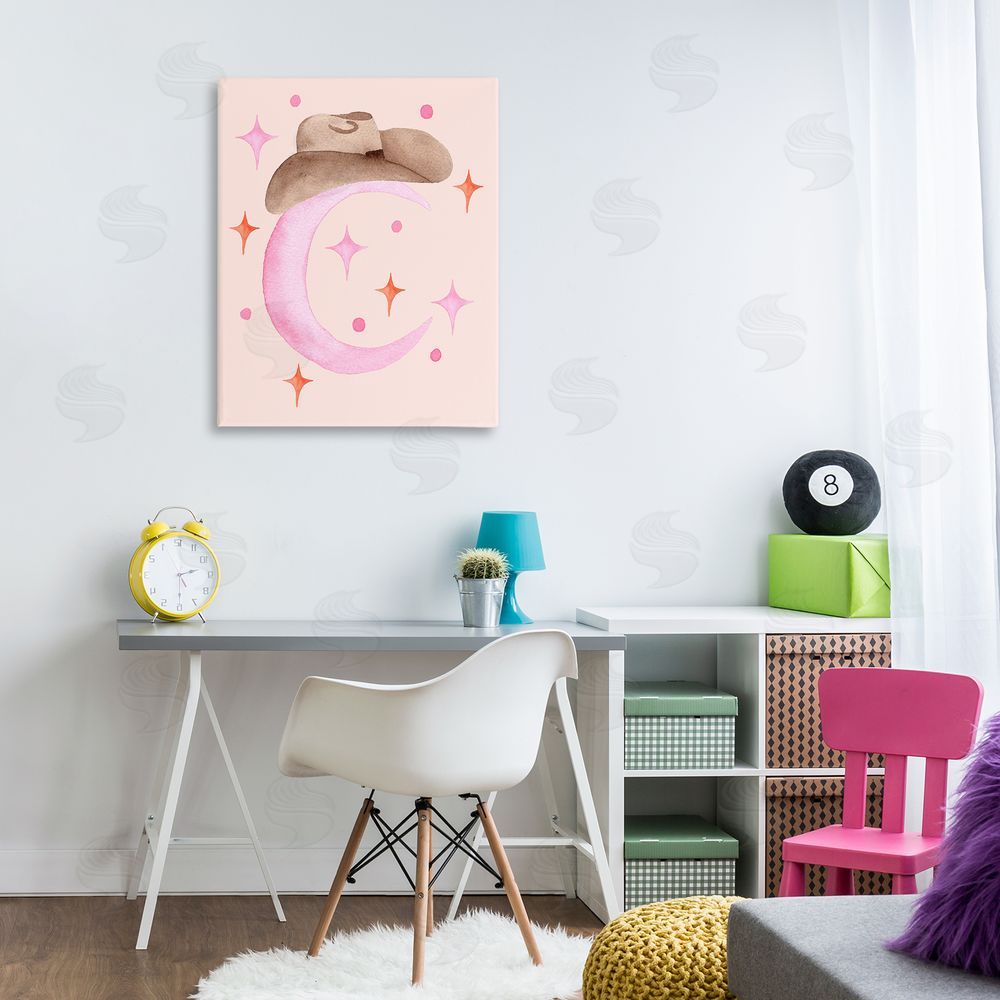 Nina Jacobs Moon Cowgirl Hat Stretched Canvas Wall Art Print in Room