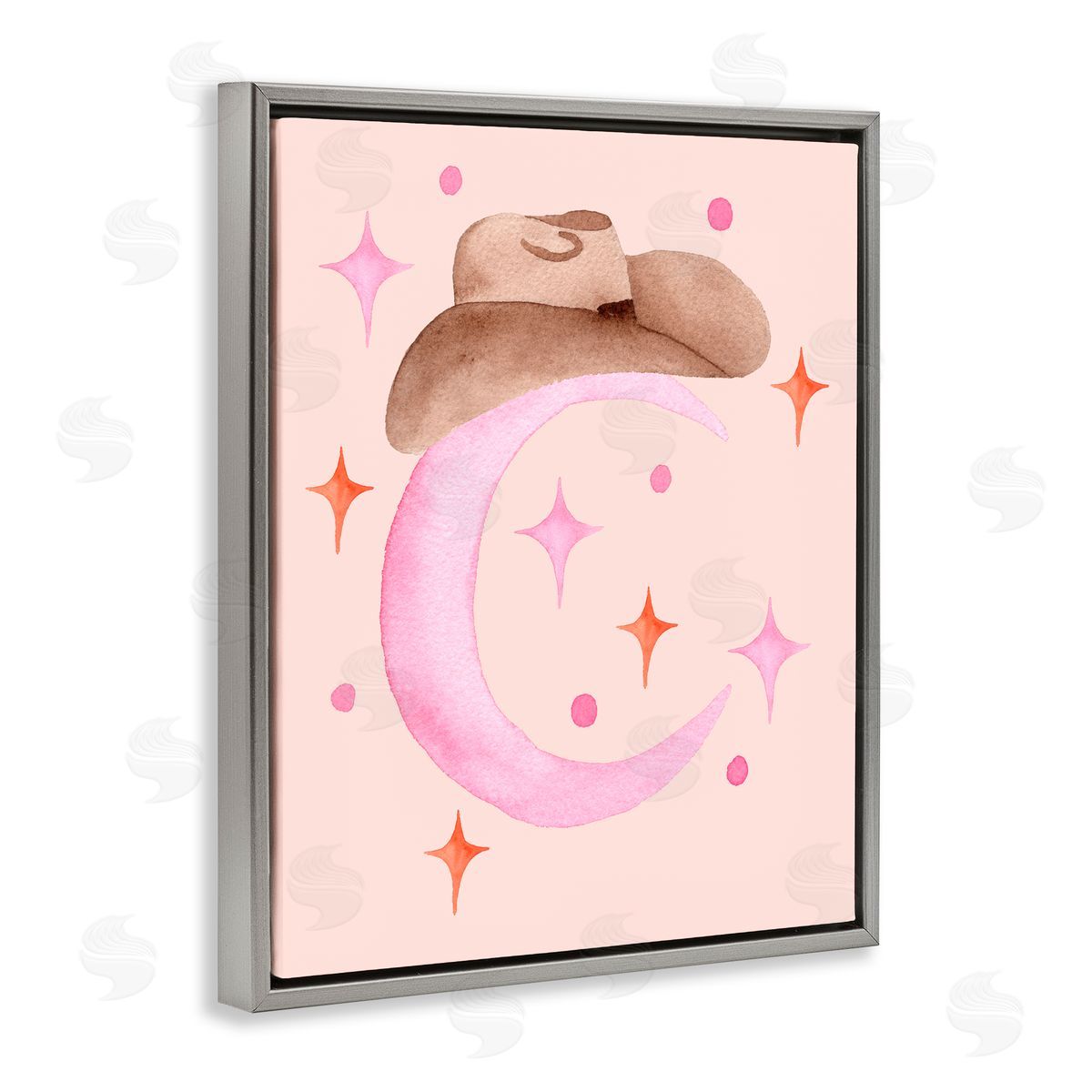 Nina Jacobs Moon Cowgirl Hat Gray Floating Frame Canvas Wall Art Print