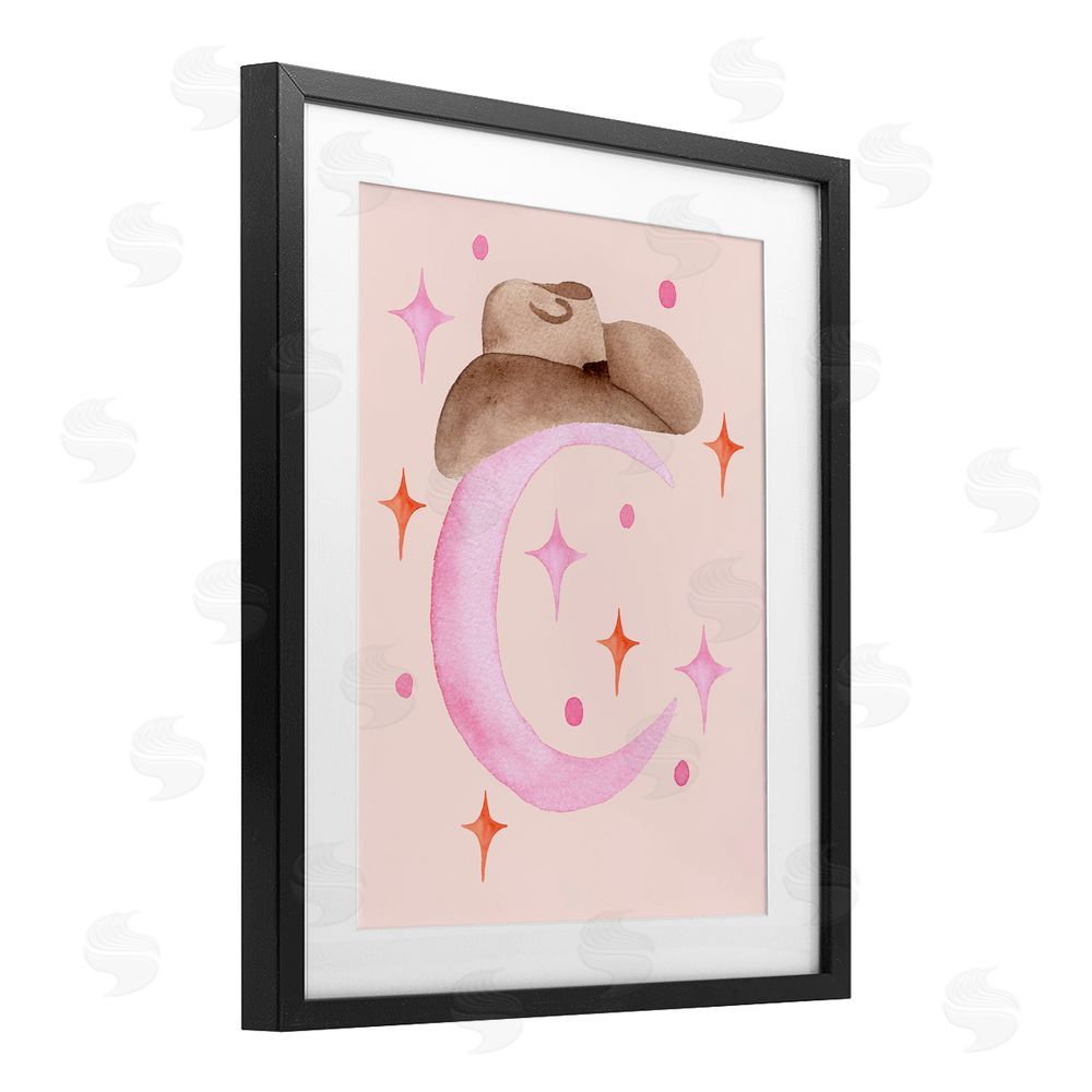Nina Jacobs Moon Cowgirl Hat Black Framed Print Under Glass Wall Art
