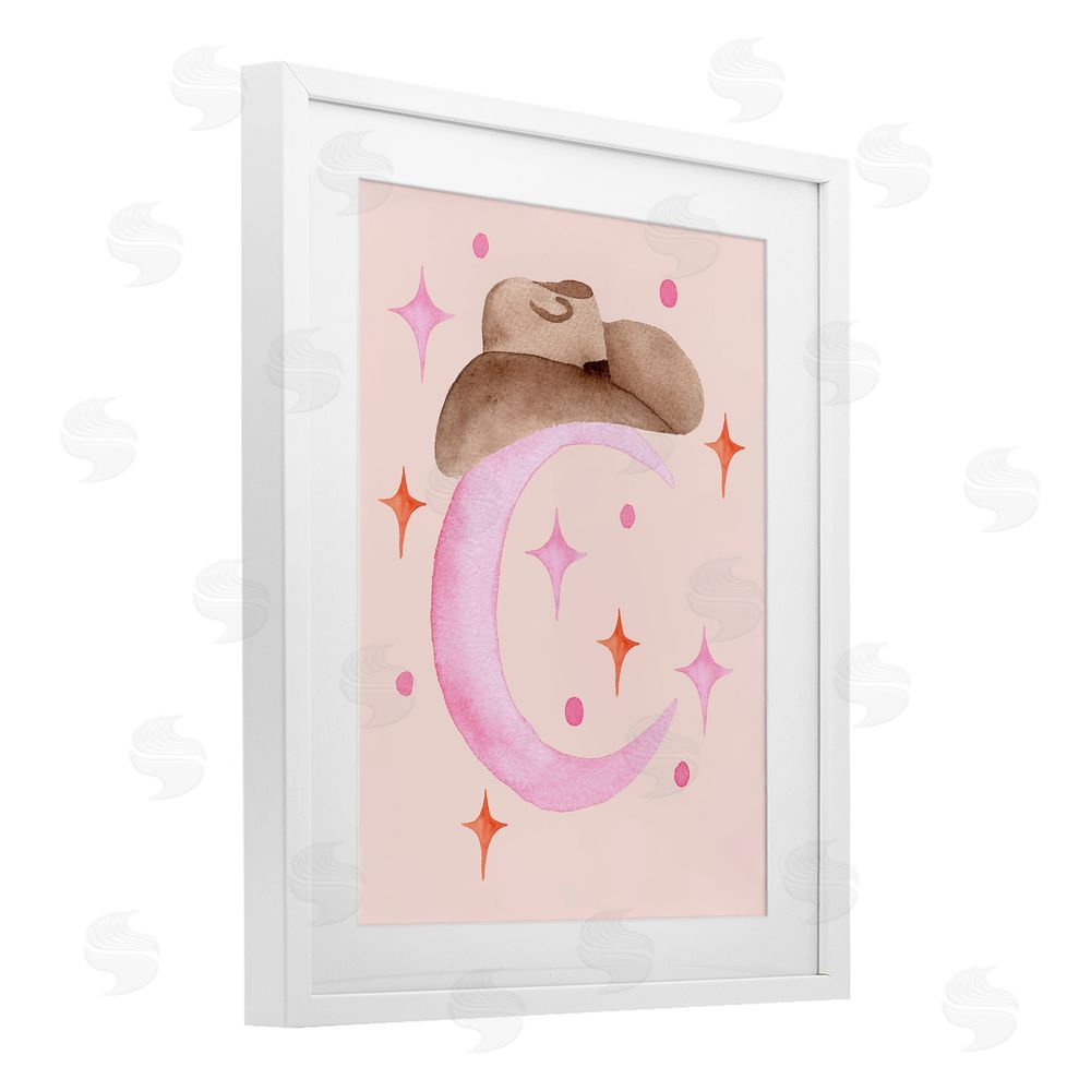 Nina Jacobs Moon Cowgirl Hat White Framed Print Under Glass Wall Art