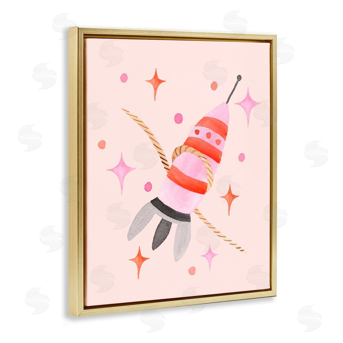 Nina Jacobs Spaceship with Lasso Gold Floating Frame Canvas Wall Art Print