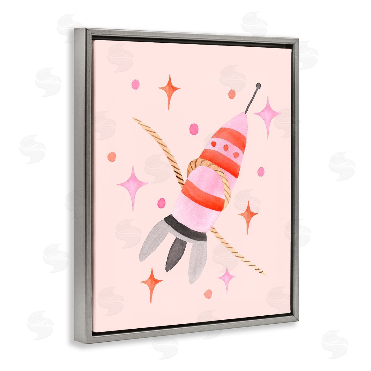 Nina Jacobs Spaceship with Lasso Gray Floating Frame Canvas Wall Art Print
