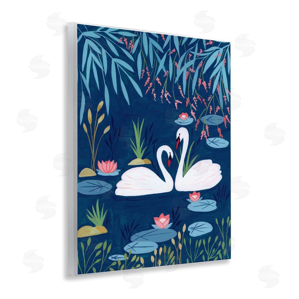 Nabeela Rumi Swan Pair on Blue Pond Wooden Wall Plaque Art Print