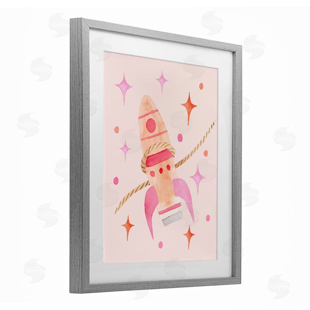 Nina Jacobs Lasso Rocket Ship Gray Framed Print Under Glass Wall Art